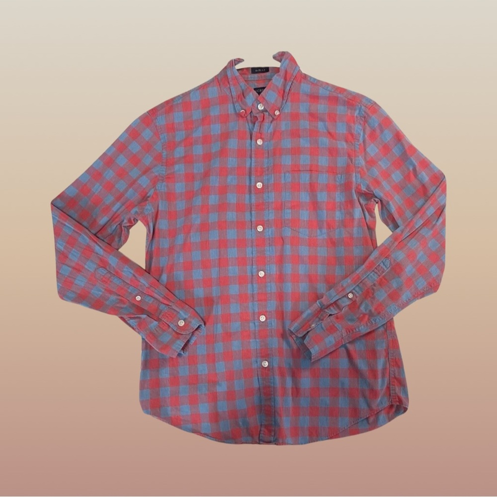 J Crew Slim Fit Size M Medium Mens Button Down Shirt Pocket Long Sleeve Red Blue